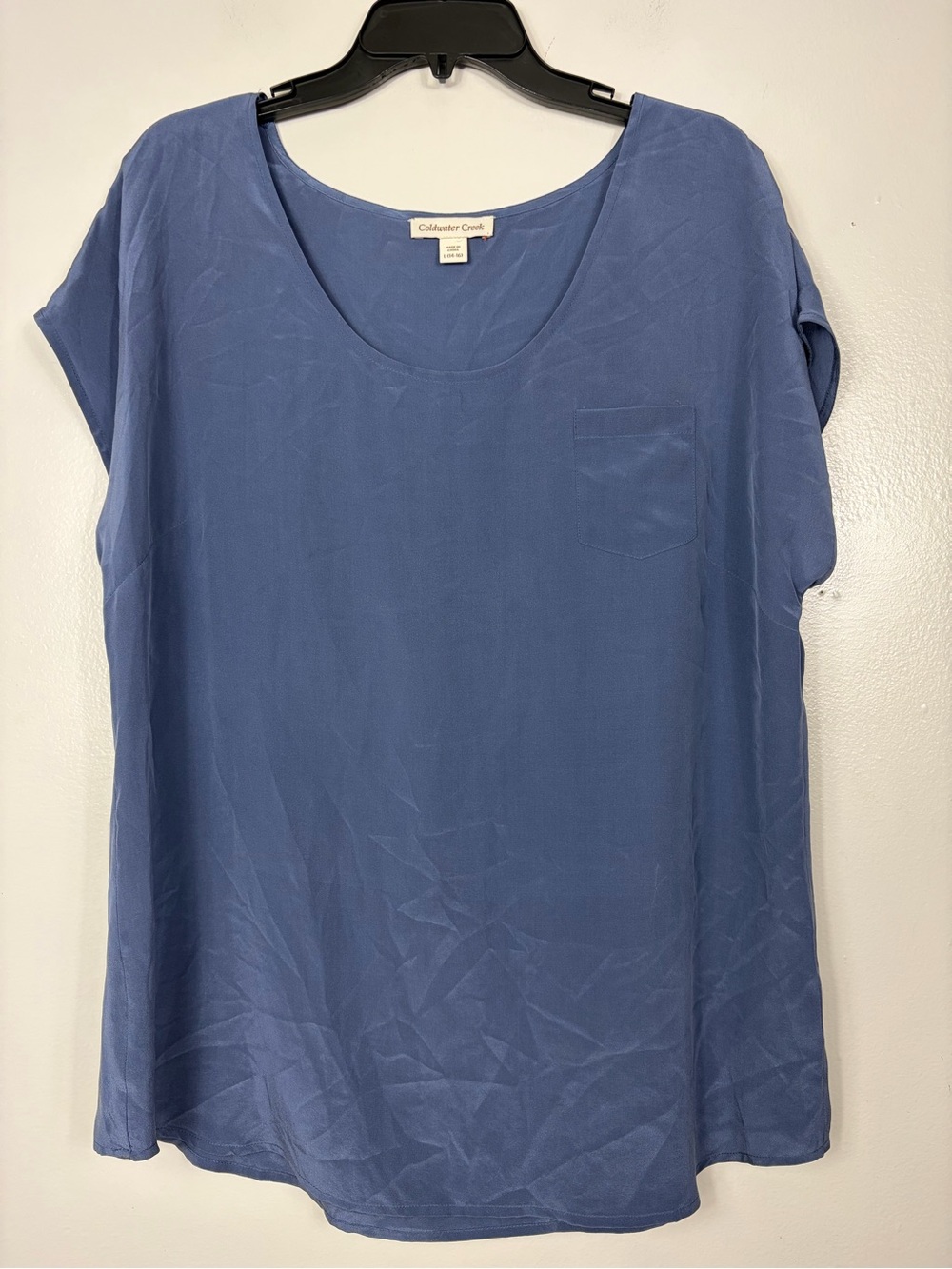 Coldwater Creek Washed silk Women's Scoop Neck Short Sleeve Top - Blue